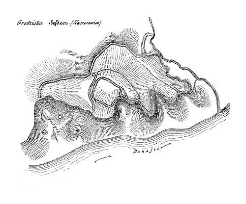 Plán hradiště „Sądecz“ v Naszacowicích podle Szczęsného Morawského (Sądecczyzna, 1863–1865)