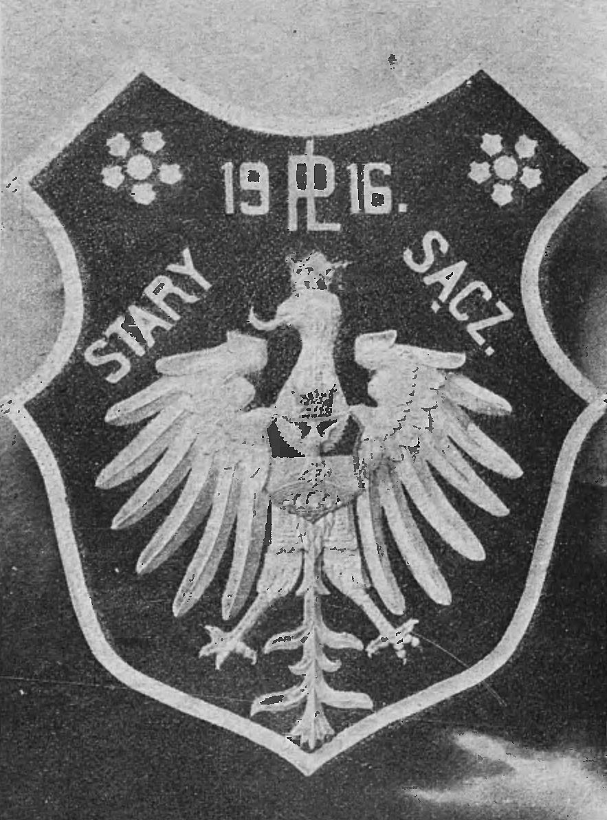 Štít legií s nápisem „Stary Sącz 1916“